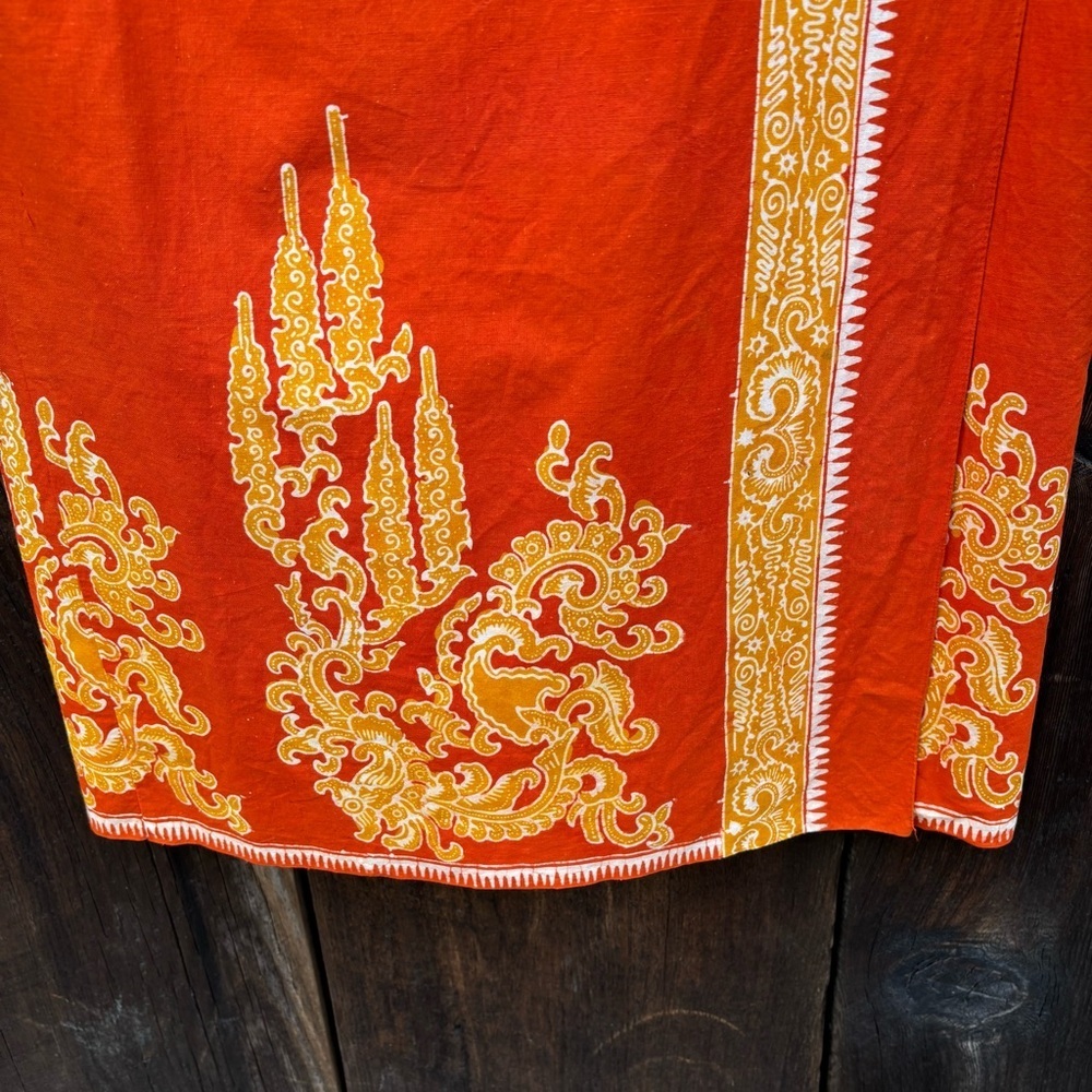 Bali Handmade Orange Gold Batik Top & Wraparound skirt. Vintage 1990’s size S - Picture 8 of 16